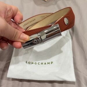 Longchamp Tan Leather Belt with Silver Clasp